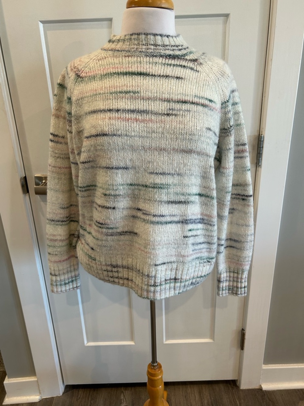 Old Navy Cream Crewneck Sweater with Pastel Striations